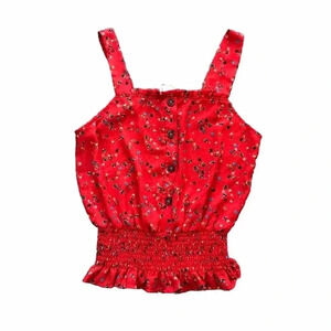 Sienna Sky Red Floral Cropped Tank Top Blouse Size Small